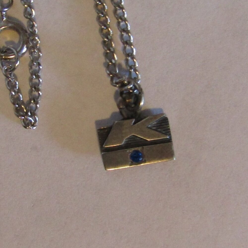 Signed 925 STERLING Kmart K Mart Service Pendant 5 years? Blue Stone